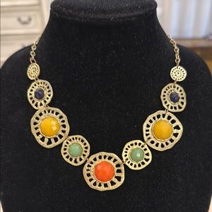 Vintage Gold Tone Multicolored Chain Link Choker Collar Statement Necklace